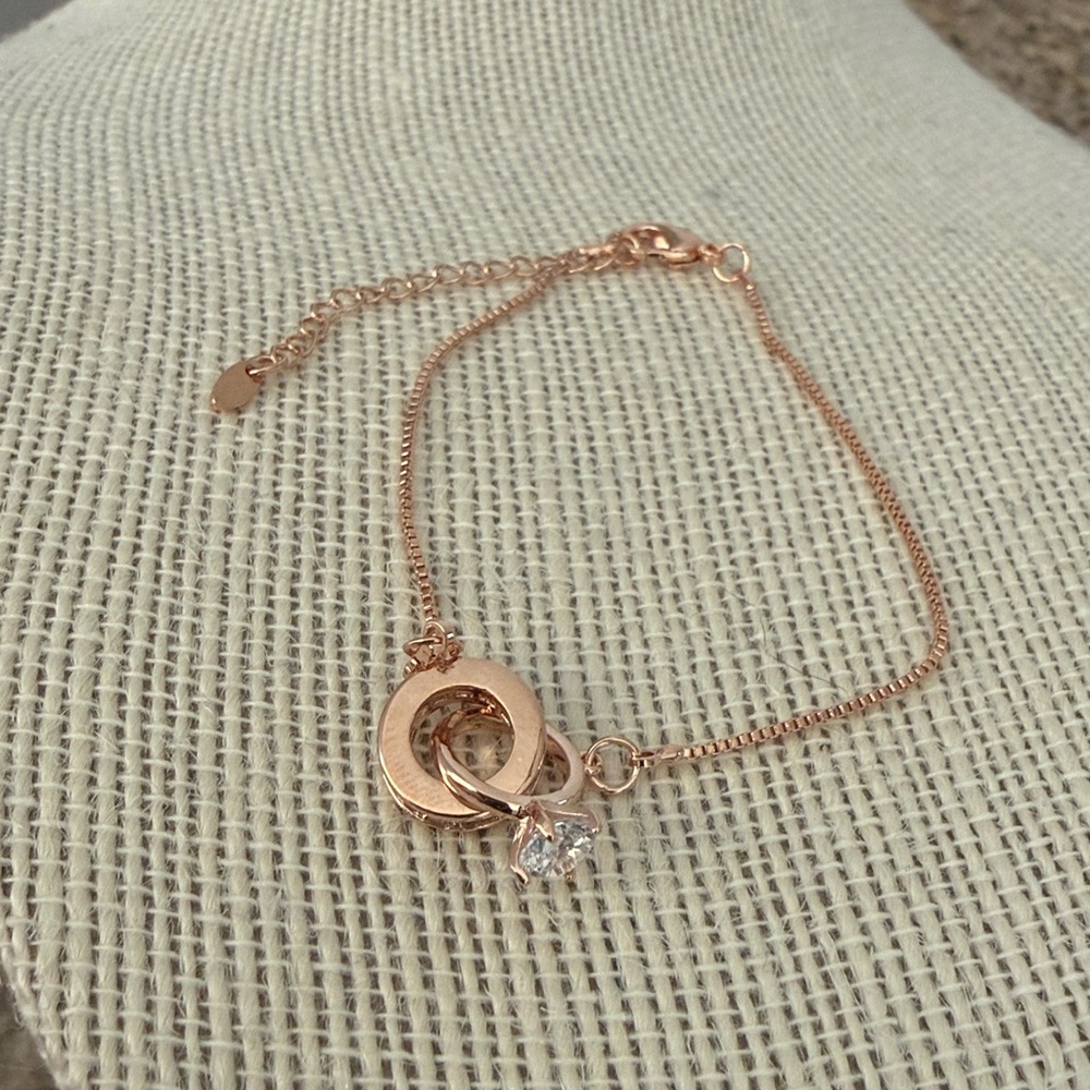 Rose Gold tone, stainless steel Bracelet with Crystal Charm